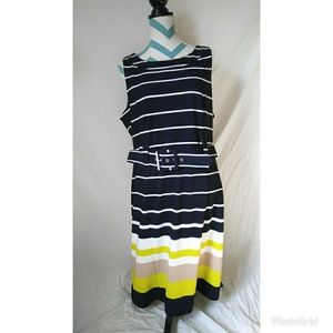 Striped Sleeveless Dress with Belt